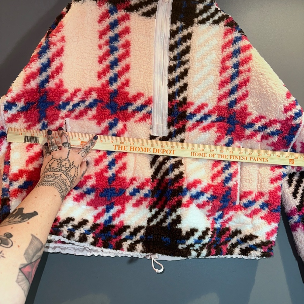 SO XXL Oversized Sherpa Fleece Pullover Plaid Zip High Neck Cozy Jacket - Picture 9 of 11